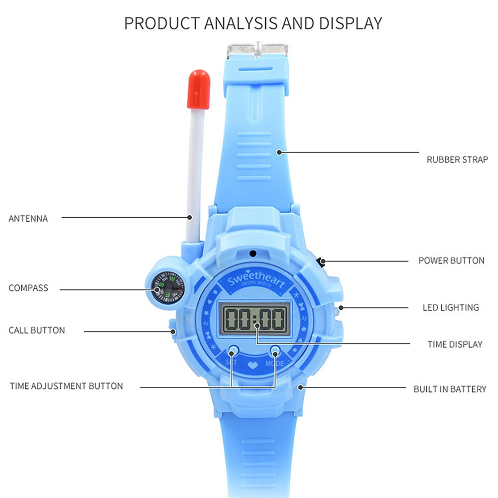 2Pcs Kids Watch Walkie Talkie Rechargeable Remote Wireless Call Intercom Toy with Flashlight Blue