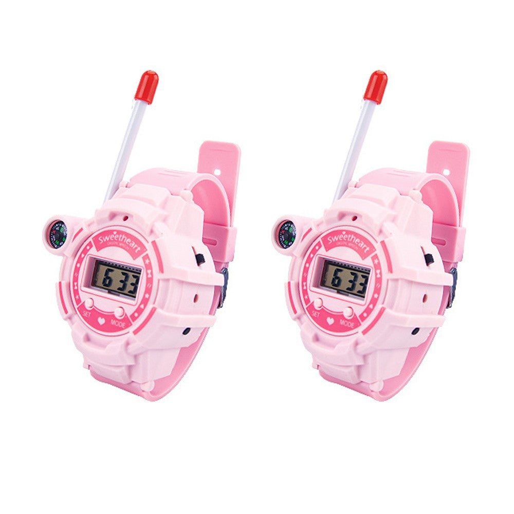 2Pcs Kids Watch Walkie Talkie Rechargeable Remote Wireless Call Intercom Toy with Flashlight Pink