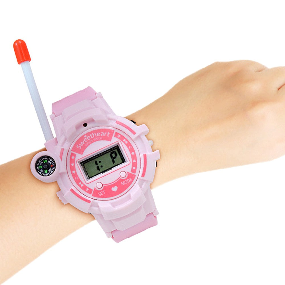2Pcs Kids Watch Walkie Talkie Rechargeable Remote Wireless Call Intercom Toy with Flashlight Pink