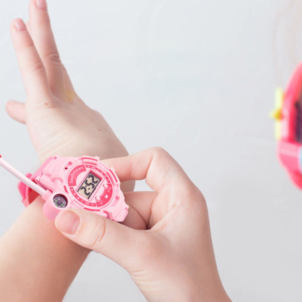 2Pcs Kids Watch Walkie Talkie Rechargeable Remote Wireless Call Intercom Toy with Flashlight Pink