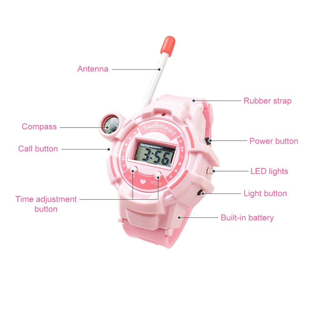 2Pcs Kids Watch Walkie Talkie Rechargeable Remote Wireless Call Intercom Toy with Flashlight Pink