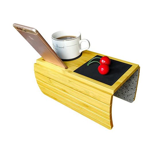 1 X Bamboo Sofa Arm Tray Table Non-slip Couch Arm Snacks Tray Flexible Armrest Table