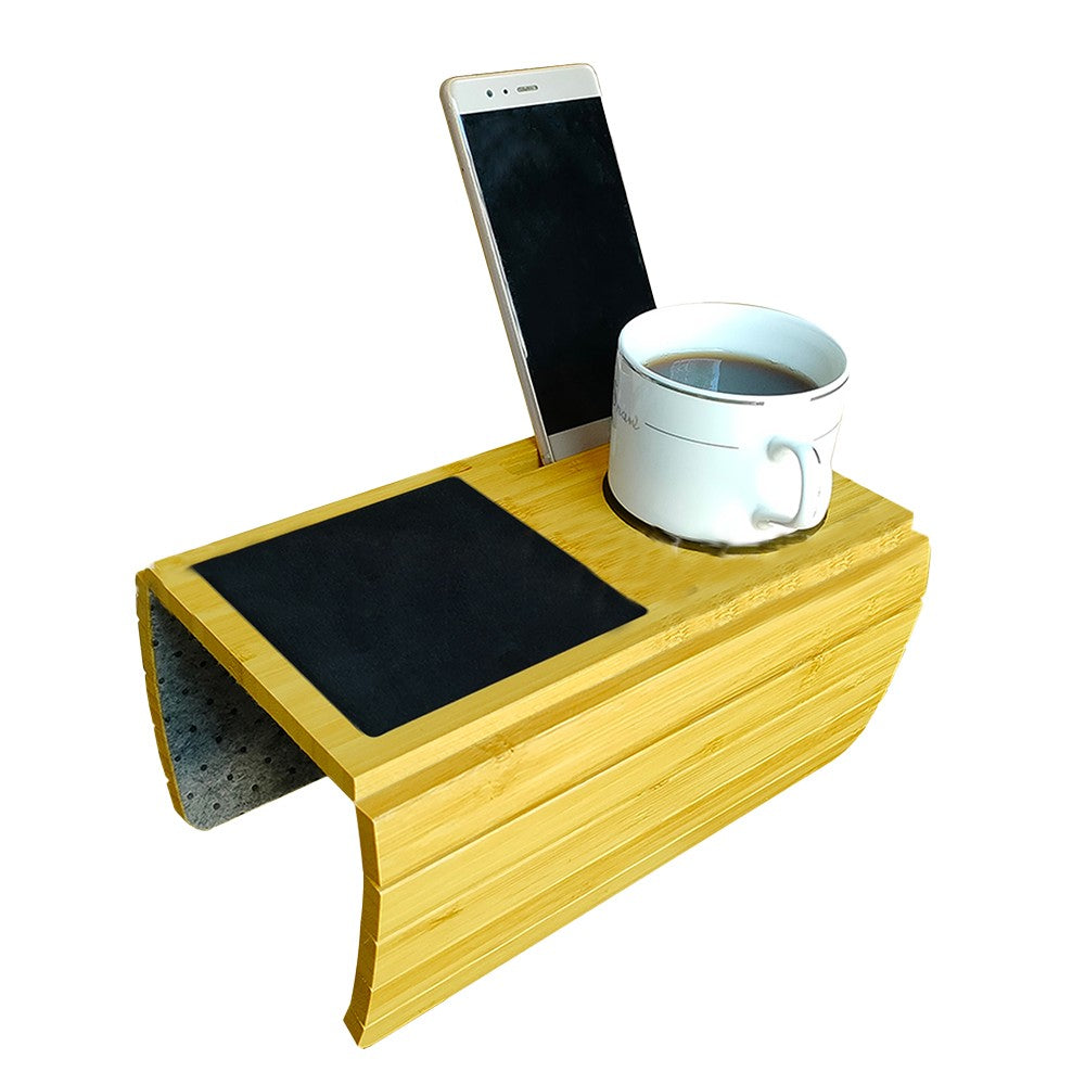 1 X Bamboo Sofa Arm Tray Table Non-slip Couch Arm Snacks Tray Flexible Armrest Table