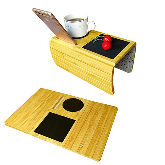 2 X Bamboo Sofa Arm Tray Table Non-slip Couch Arm Snacks Tray Flexible Armrest Table