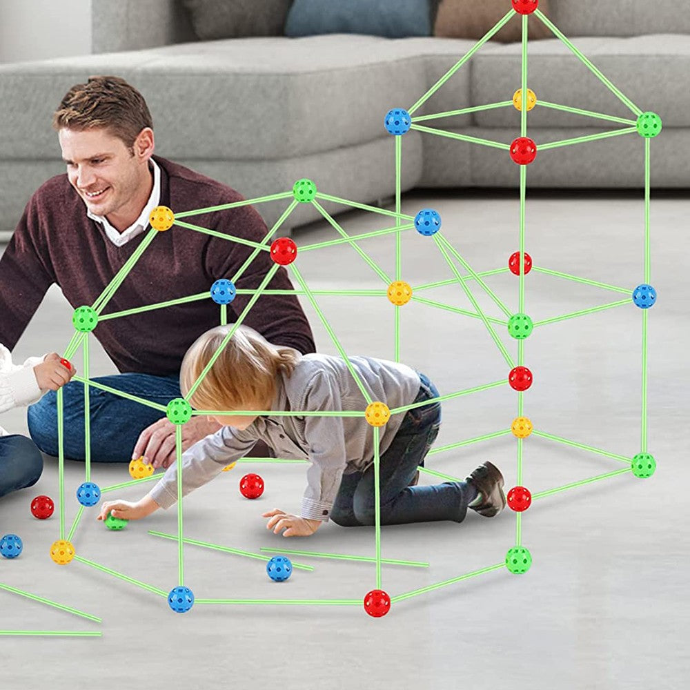 2 X 121Pcs DIY Kids Fort Building Kit Play House Tent Toy Construction Toys