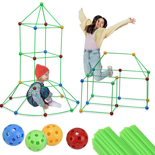 2 X 121Pcs DIY Kids Fort Building Kit Play House Tent Toy Construction Toys