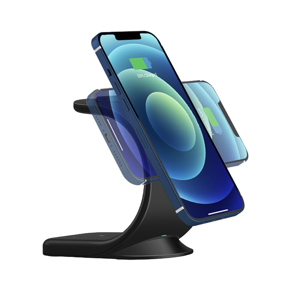 3 in 1 Magnetic Wireless Charger Stand Charging Station for iPhone Apple Watch Black