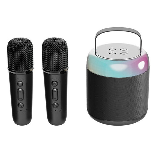 Bluetooth Mini Karaoke Machine Portable Speaker with 2 Wireless Microphone Black