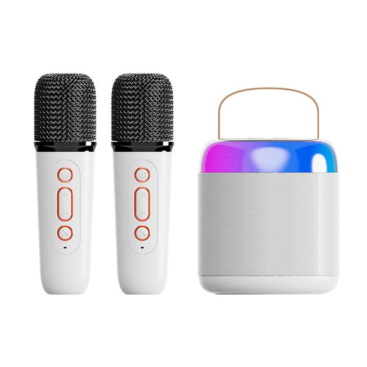 Bluetooth Mini Karaoke Machine Portable Speaker with 2 Wireless Microphone White