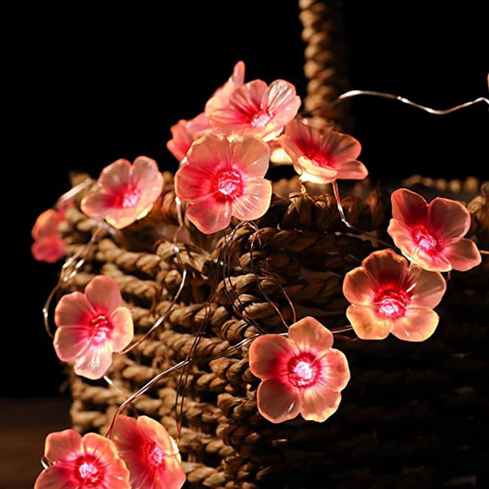 2Pcs 30LEDs Cherry Blossom String Lights Battery Operated String Lights Curtain Decorative Fairy Lights Home Decor