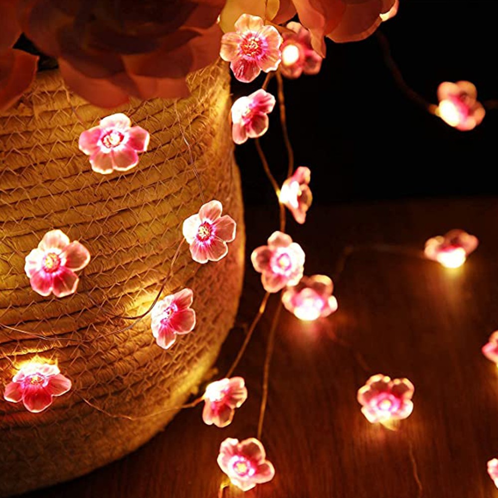 2Pcs 30LEDs Cherry Blossom String Lights Battery Operated String Lights Curtain Decorative Fairy Lights Home Decor