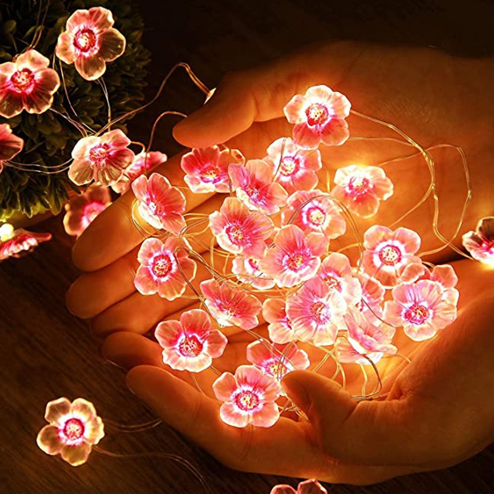 2Pcs 30LEDs Cherry Blossom String Lights Battery Operated String Lights Curtain Decorative Fairy Lights Home Decor
