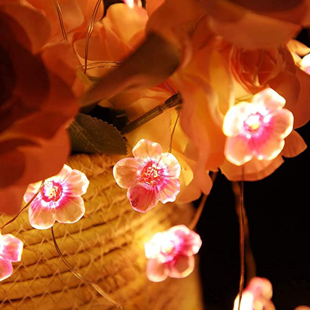 2Pcs 30LEDs Cherry Blossom String Lights Battery Operated String Lights Curtain Decorative Fairy Lights Home Decor