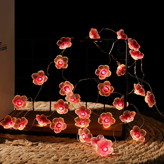 2Pcs 30LEDs Cherry Blossom String Lights Battery Operated String Lights Curtain Decorative Fairy Lights Home Decor