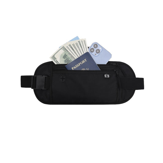 Money Belt Travel Passport Holder RFID Blocking Card Pouch Fanny Pack Waist Pack Black