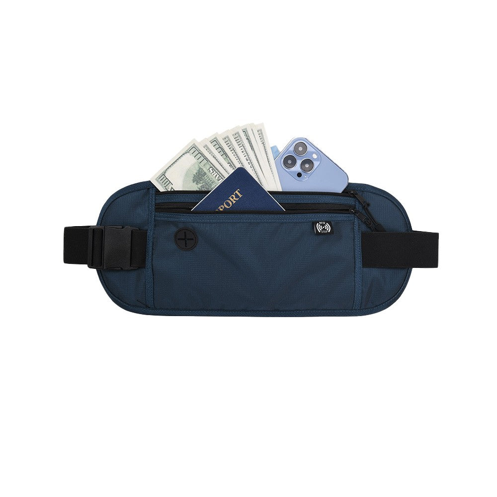 Money Belt Travel Passport Holder RFID Blocking Card Pouch Fanny Pack Waist Pack Dark Blue