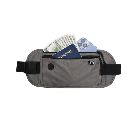 Money Belt Travel Passport Holder RFID Blocking Card Pouch Fanny Pack Waist Pack Light Grey