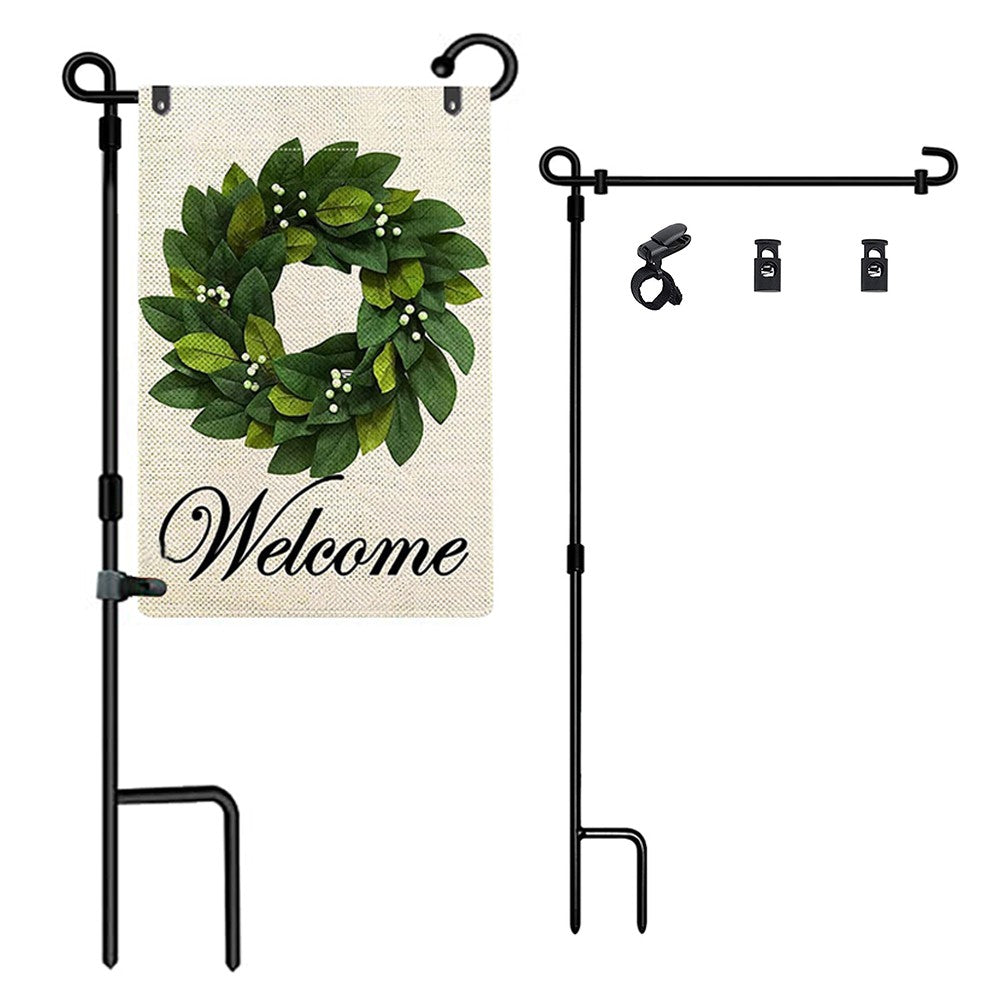 2 X Garden Flag Stand Garden Flag Pole Holder with Flag Stopper and Anti-Wind Clip