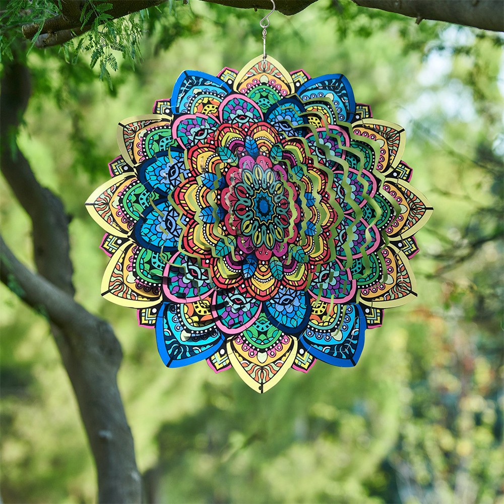 30cm 3D Mandala Wind Spinner Metal Garden Hanging Spinners Suncatcher Home Decor
