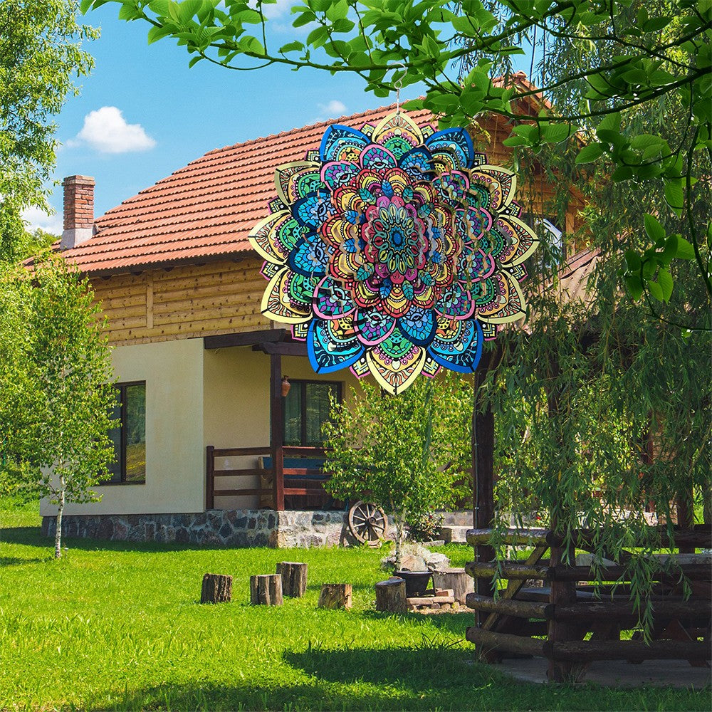30cm 3D Mandala Wind Spinner Metal Garden Hanging Spinners Suncatcher Home Decor
