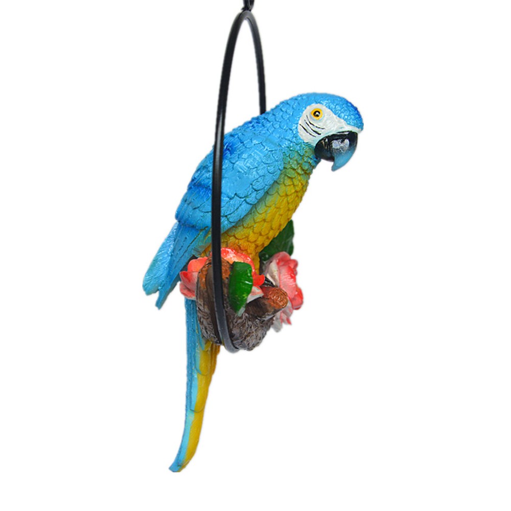 Parrot Hanging Statue Bird Resin Sculpture Home Garden Figurine Decor Blue