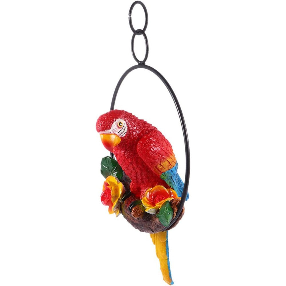 Parrot Hanging Statue Bird Resin Sculpture Home Garden Figurine Decor Red