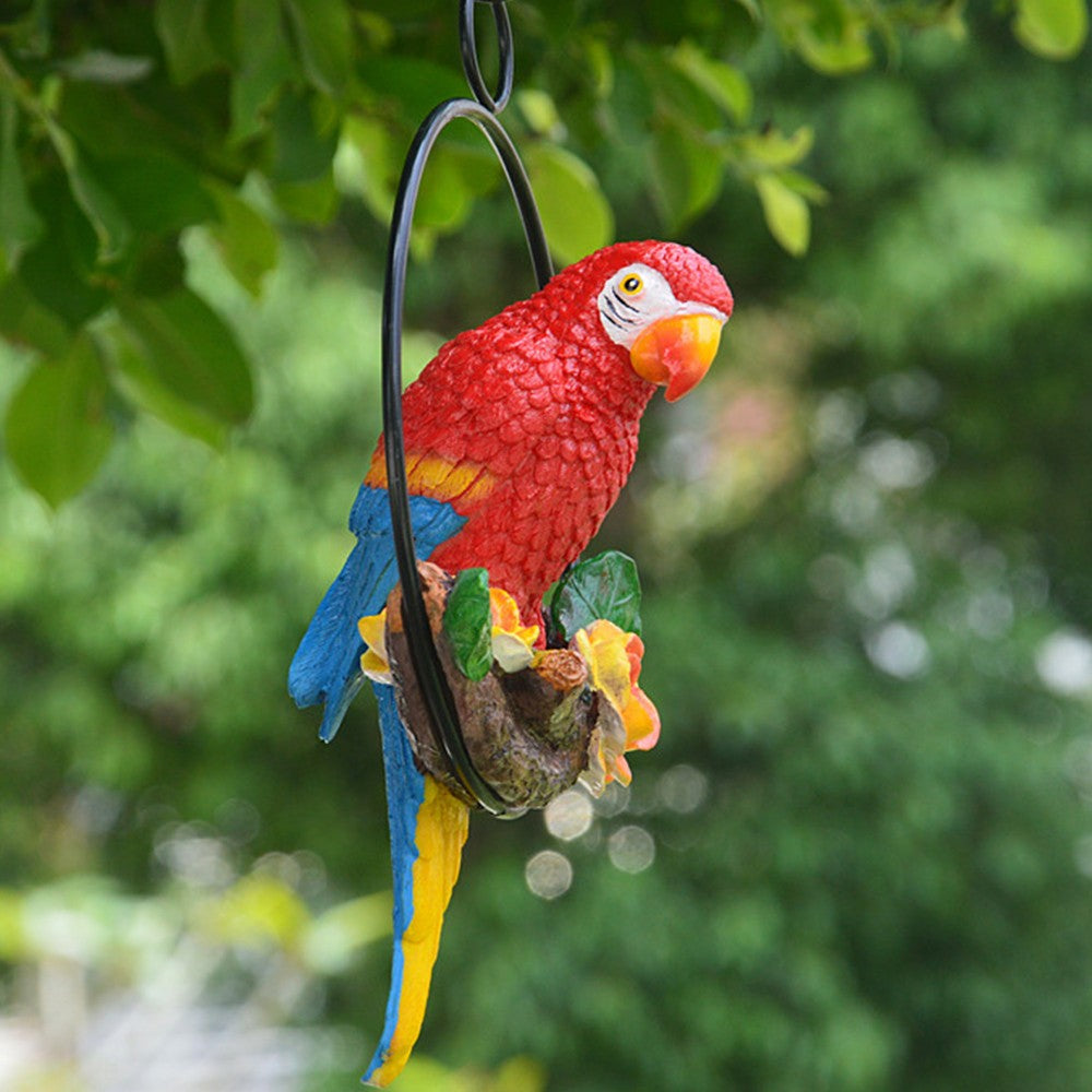 Parrot Hanging Statue Bird Resin Sculpture Home Garden Figurine Decor Red