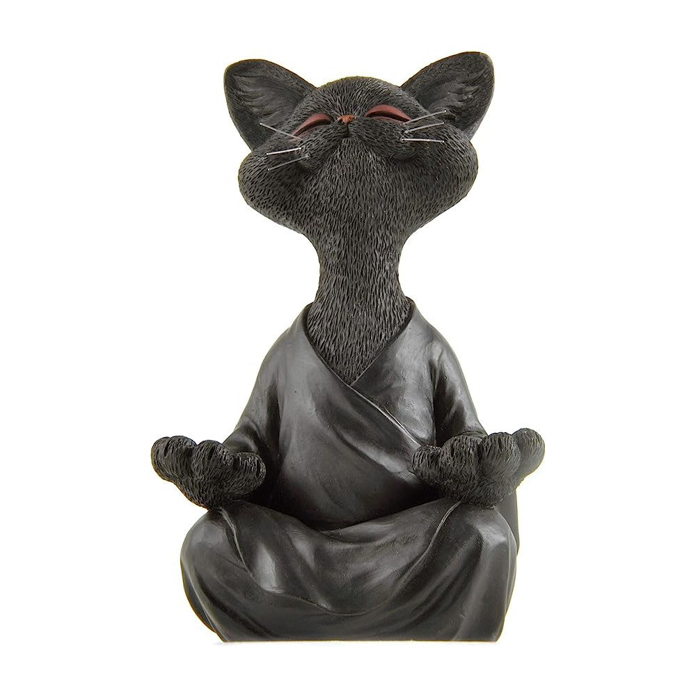 18cm Happy Cat Buddha Figurine Meditation Cat Statue Home Decoration Ornament Black