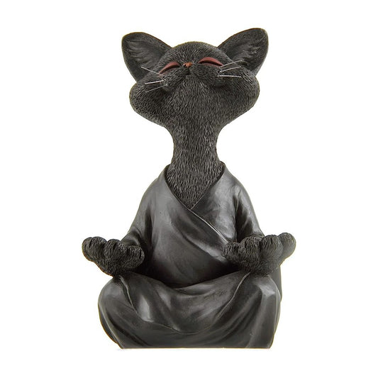 18cm Happy Cat Buddha Figurine Meditation Cat Statue Home Decoration Ornament Black