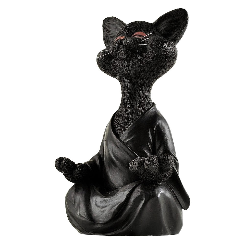 18cm Happy Cat Buddha Figurine Meditation Cat Statue Home Decoration Ornament Black