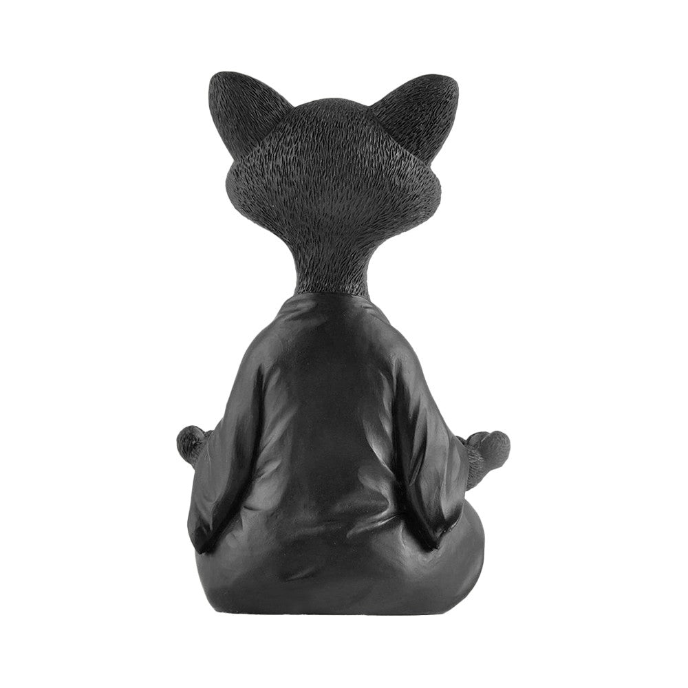 18cm Happy Cat Buddha Figurine Meditation Cat Statue Home Decoration Ornament Black