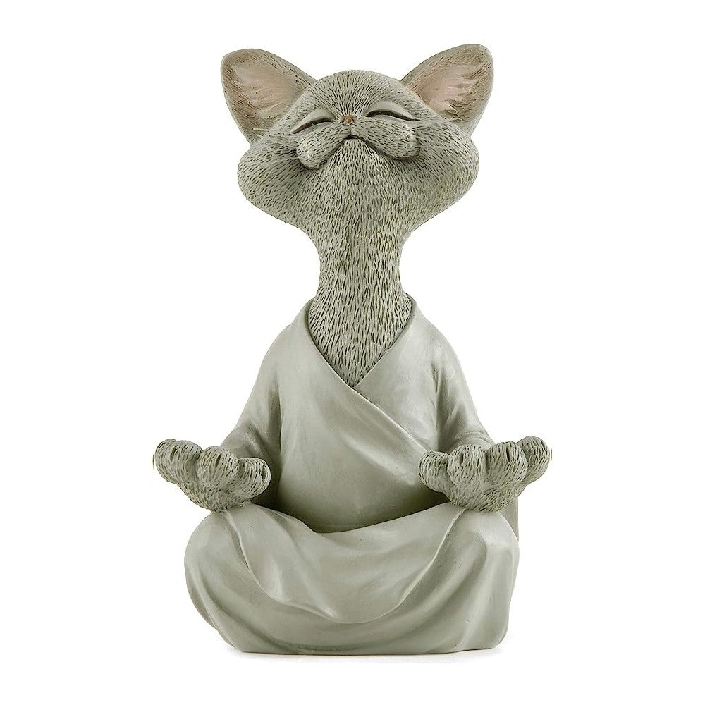 18cm Happy Cat Buddha Figurine Meditation Cat Statue Home Decoration Ornament Grey