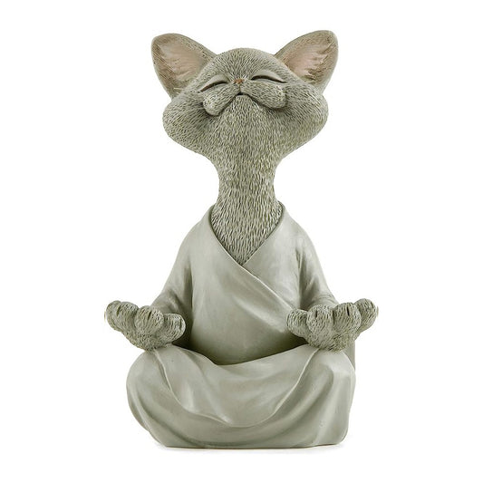 18cm Happy Cat Buddha Figurine Meditation Cat Statue Home Decoration Ornament Grey