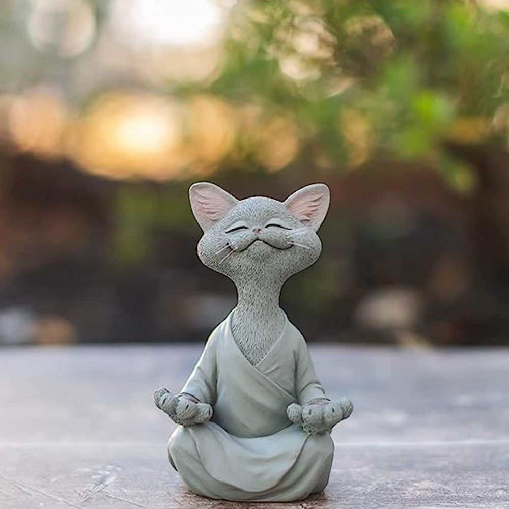 18cm Happy Cat Buddha Figurine Meditation Cat Statue Home Decoration Ornament Grey