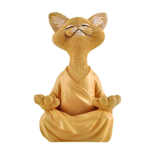 18cm Happy Cat Buddha Figurine Meditation Cat Statue Home Decoration Ornament Orange