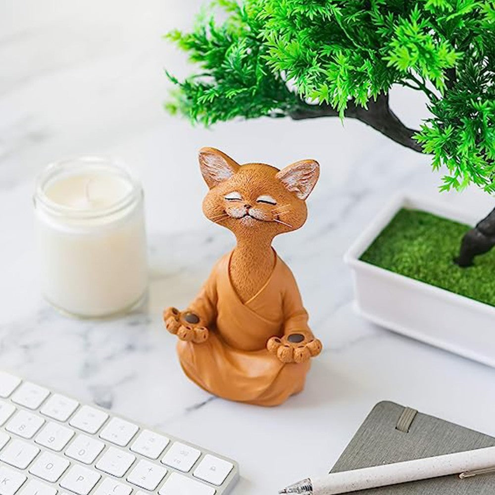 18cm Happy Cat Buddha Figurine Meditation Cat Statue Home Decoration Ornament Orange