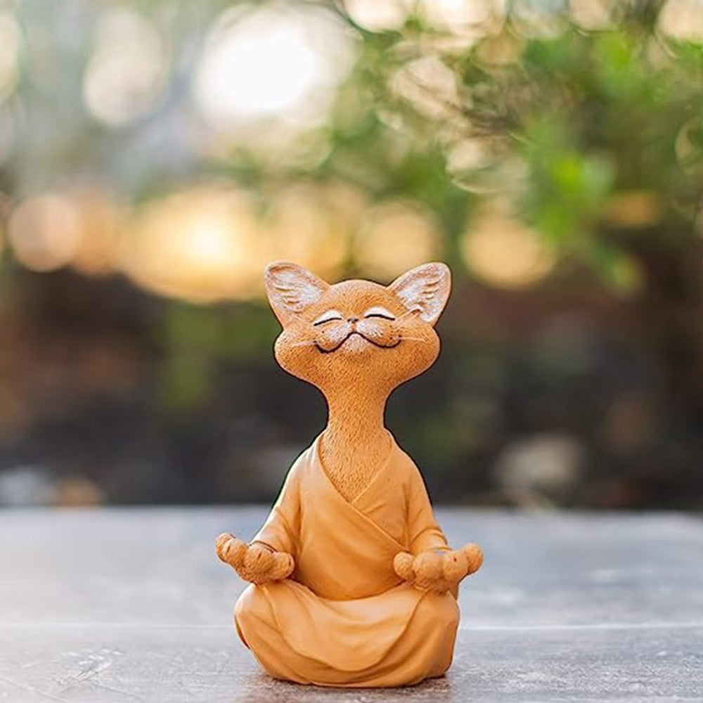 18cm Happy Cat Buddha Figurine Meditation Cat Statue Home Decoration Ornament Orange