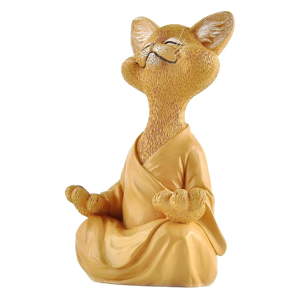 18cm Happy Cat Buddha Figurine Meditation Cat Statue Home Decoration Ornament Orange