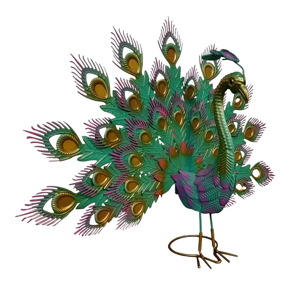 Metal Peacock Outdoor Sculpture Garden Animal Statue Lawn Art Ornament Green