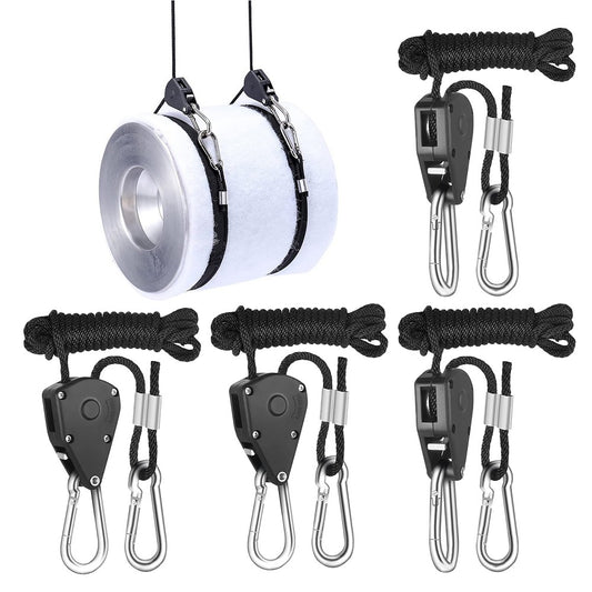 4Pcs Adjustable Heavy Duty Rope Ratchet Grow Light Rope Hanger Hydroponics Plant Hanger