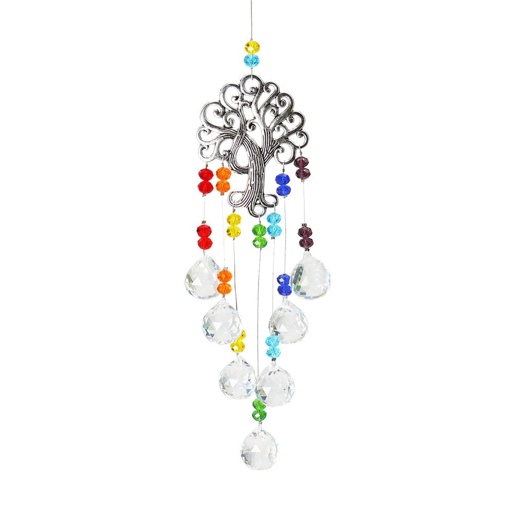 Hanging Suncatcher Colorful Glass Ball Prism Tree of Life Pendant Rainbow Makers Window Decor