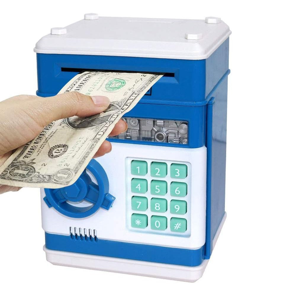 Kids Piggy Bank Electronic ATM Password Money Saving Box Cash Coin Can Blue