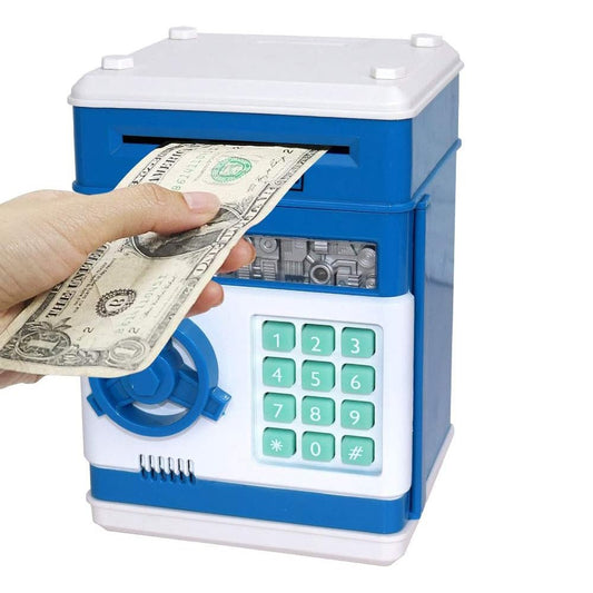 Kids Piggy Bank Electronic ATM Password Money Saving Box Cash Coin Can Blue