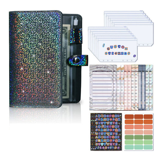 A6 PU Leather Budget Binder Notebook Cash System Organizer Planner with Zipper Pockets Grey