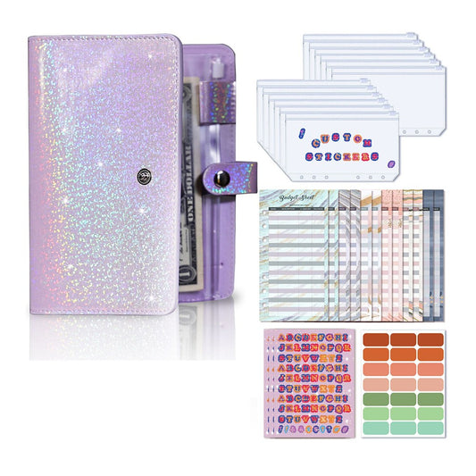 A6 PU Leather Budget Binder Notebook Cash System Organizer Planner with Zipper Pockets Purple