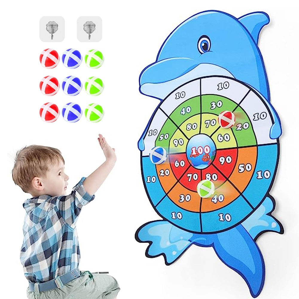 Dolphin Style Kids Dart Board Toy Indoor Outdoor Party Game with 12 Sticky Balls
