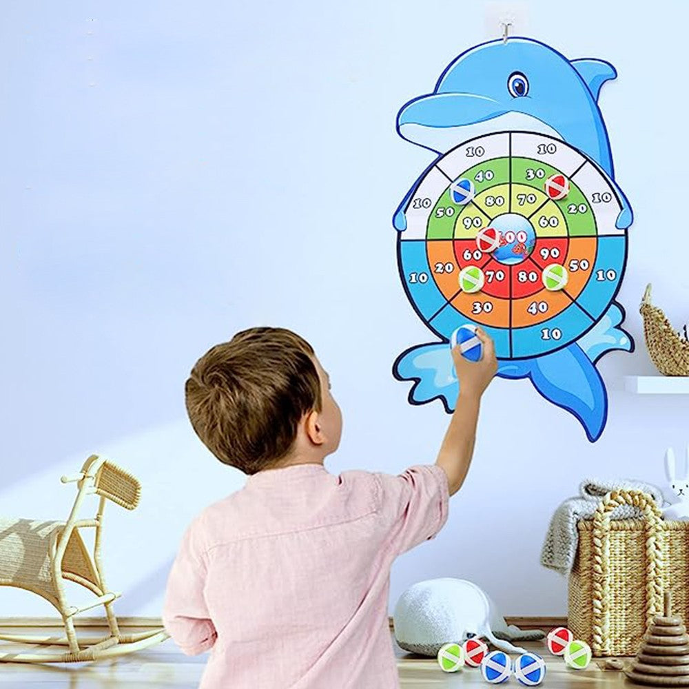 Dolphin Style Kids Dart Board Toy Indoor Outdoor Party Game with 12 Sticky Balls