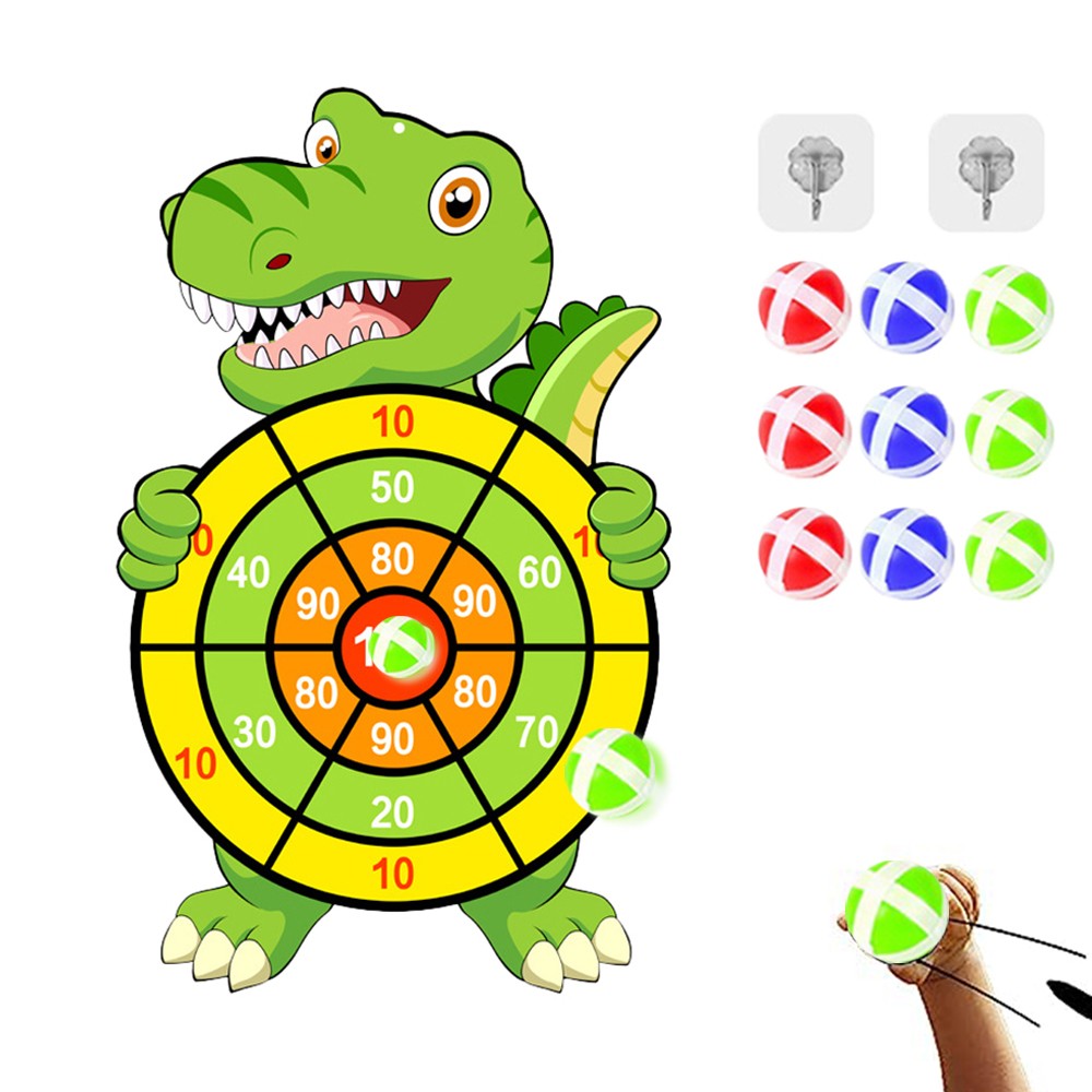 Dinosaur Style Kids Dart Board Toy Indoor Outdoor Party Game with 12 Sticky Ball