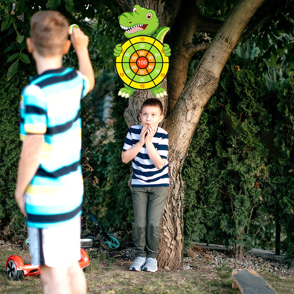 Dinosaur Style Kids Dart Board Toy Indoor Outdoor Party Game with 12 Sticky Ball