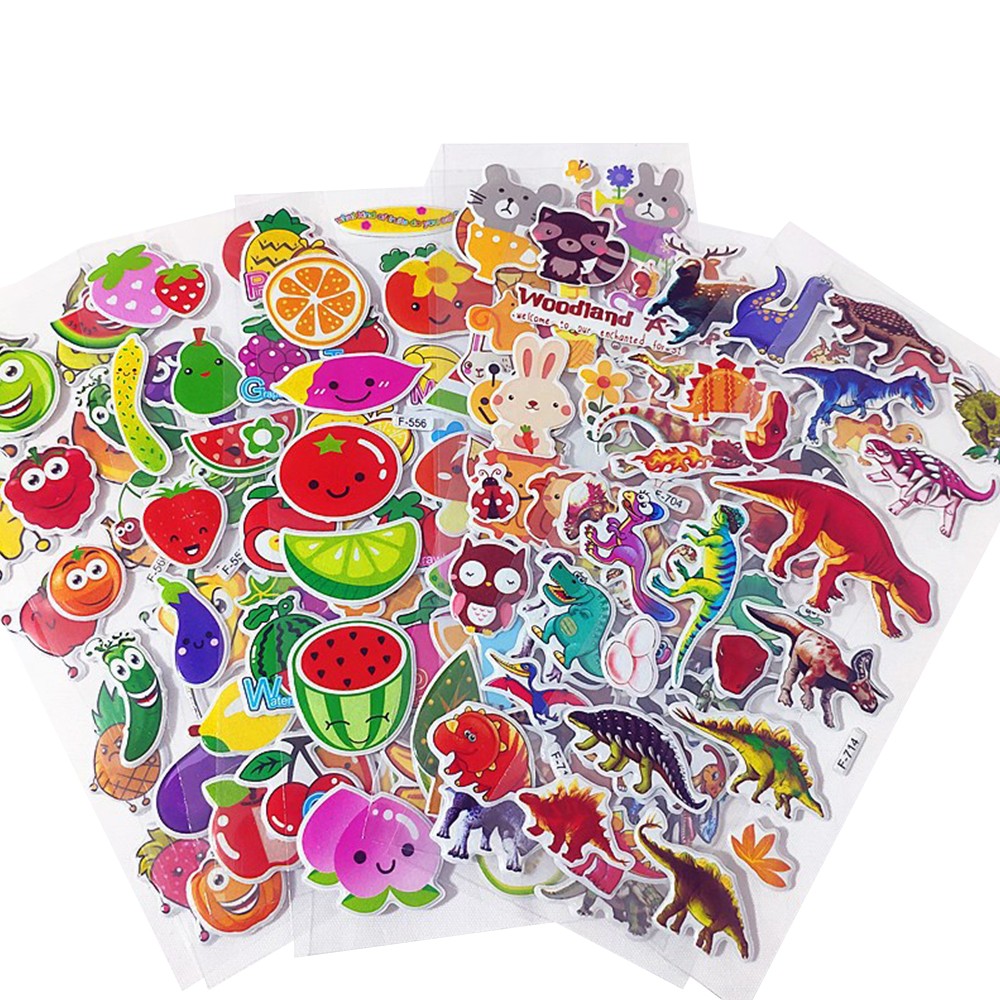100 Sheets 3D Kids Puffy Stickers Cute Cartoon Scrapbooking Decorative Stickers